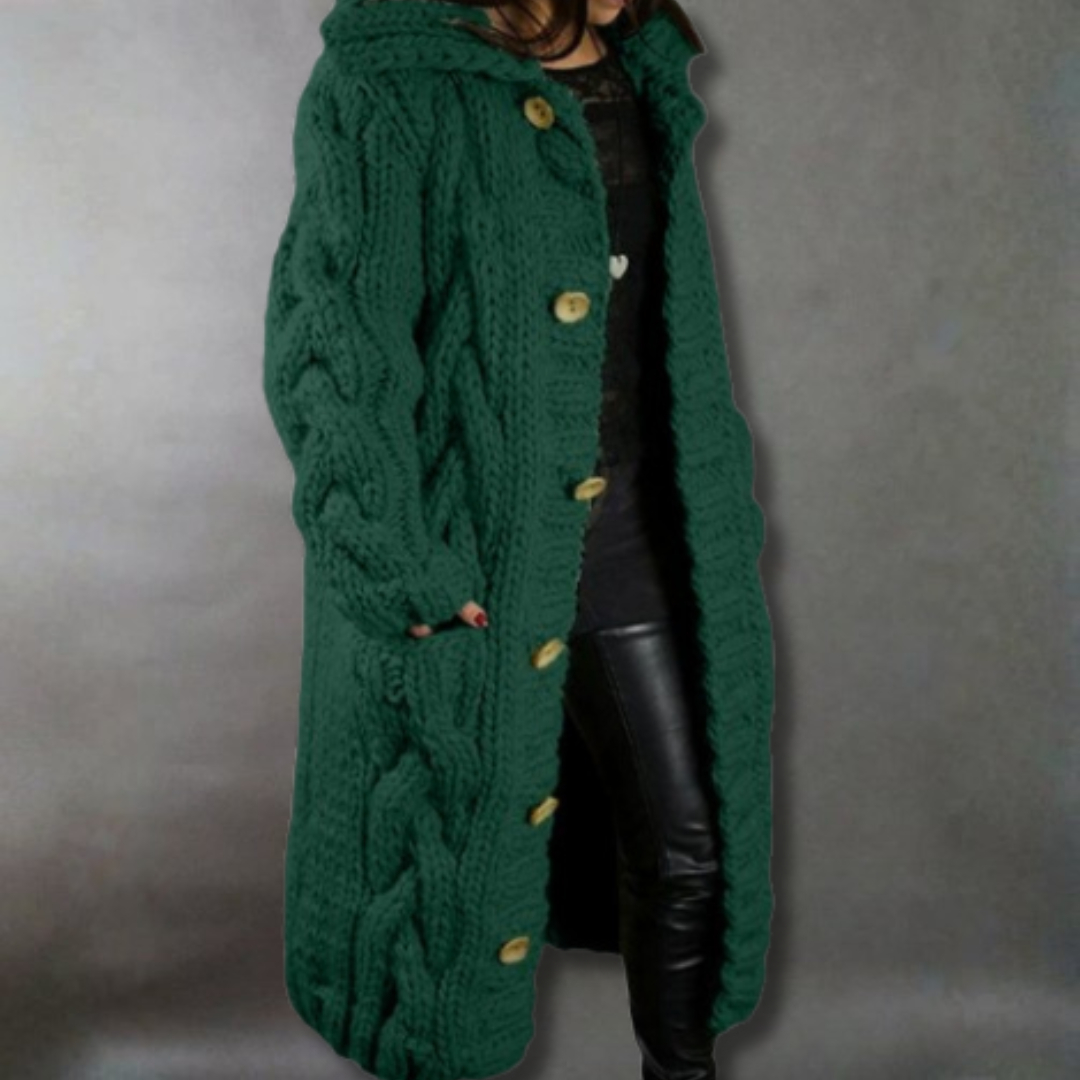 Eliška – Cappotto lungo da donna lavorato a maglia con cappuccio A minha loja