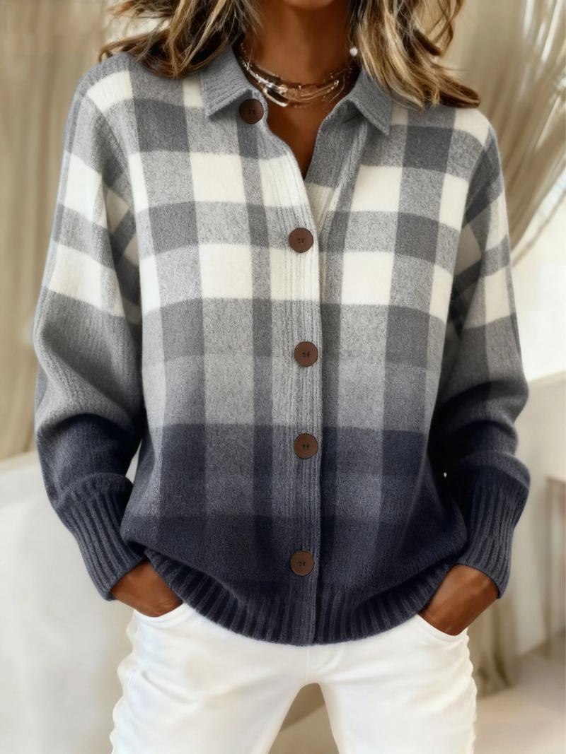 Agnes | Ombre Gray Plaid Button Cardigan A minha loja