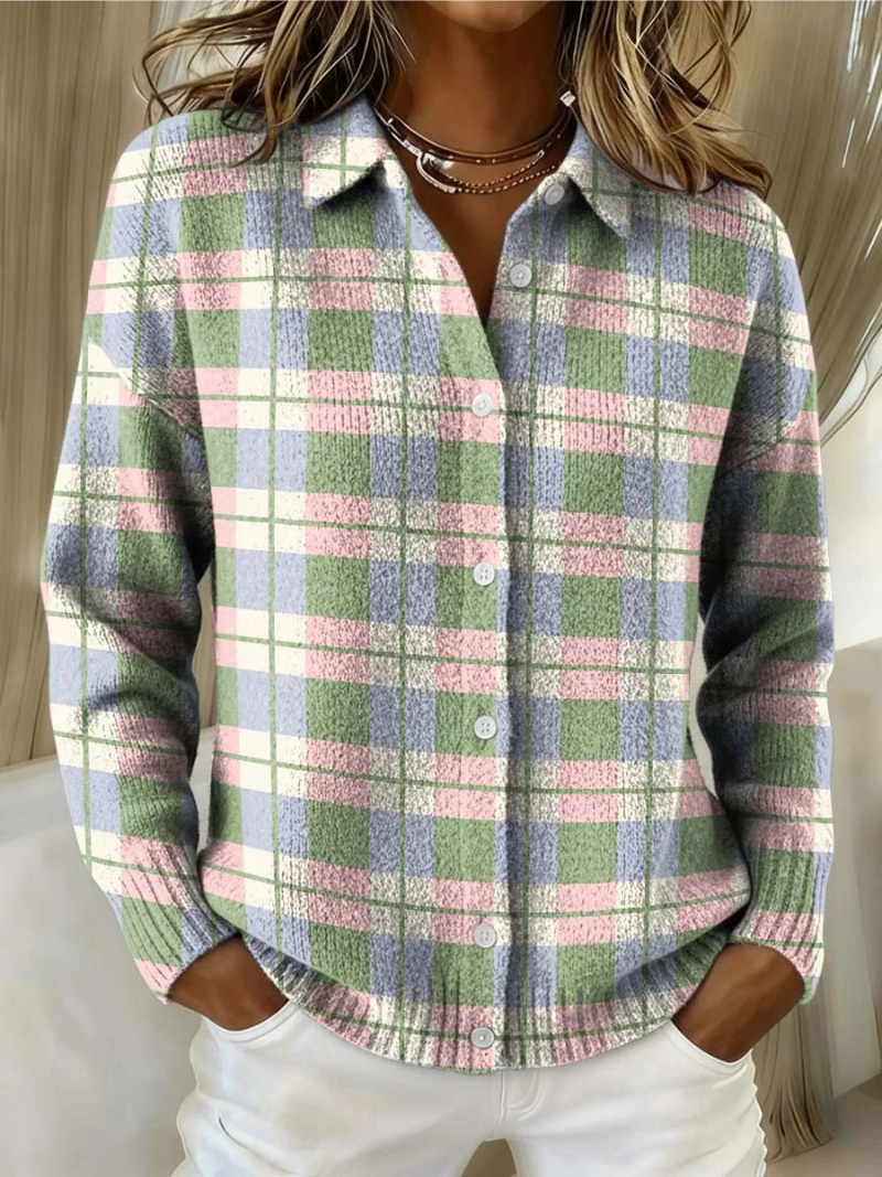 Margot | Pastel Checkered Button-Up Cardigan A minha loja