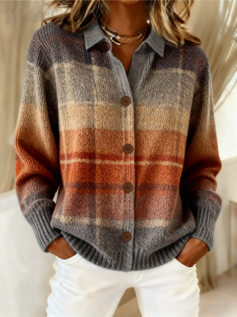 Edith | Cardigan a Quadri in Tinta Ombra Autunnale A minha loja