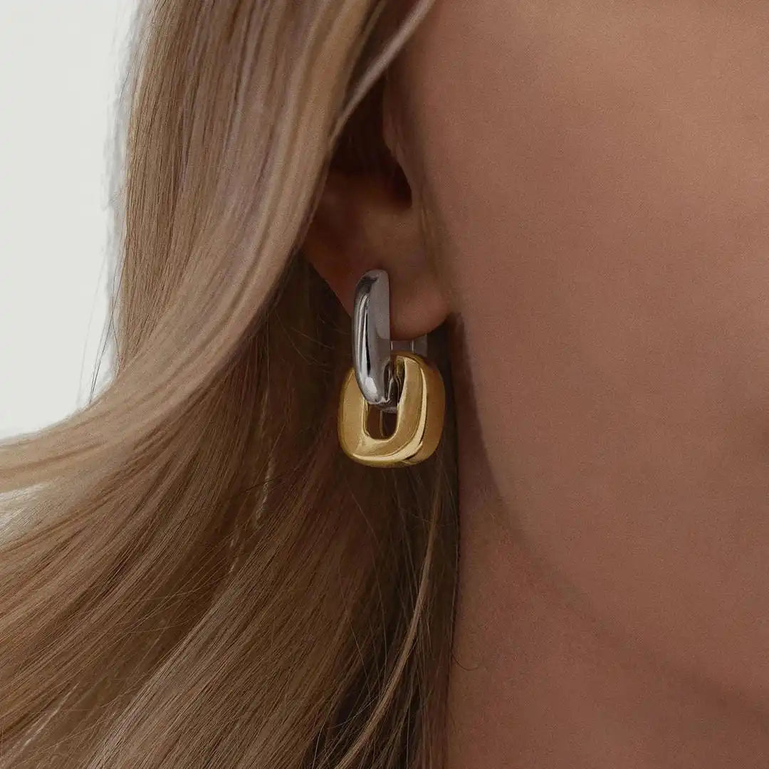 Orecchini Minimalisti Bicolore Ovali in Oro