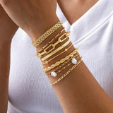 Bracciali Impilabili con Perle Dorate - Set Elegante