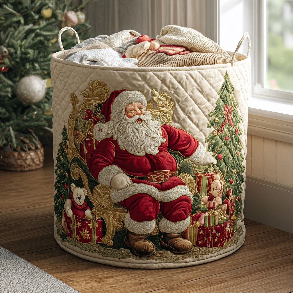 Cesto portabiancheria trapuntato con Babbo Natale NCU0QN058