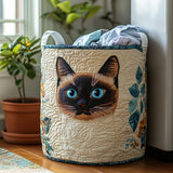 Cesto portabiancheria trapuntato con gatto siamese NCU0DV854