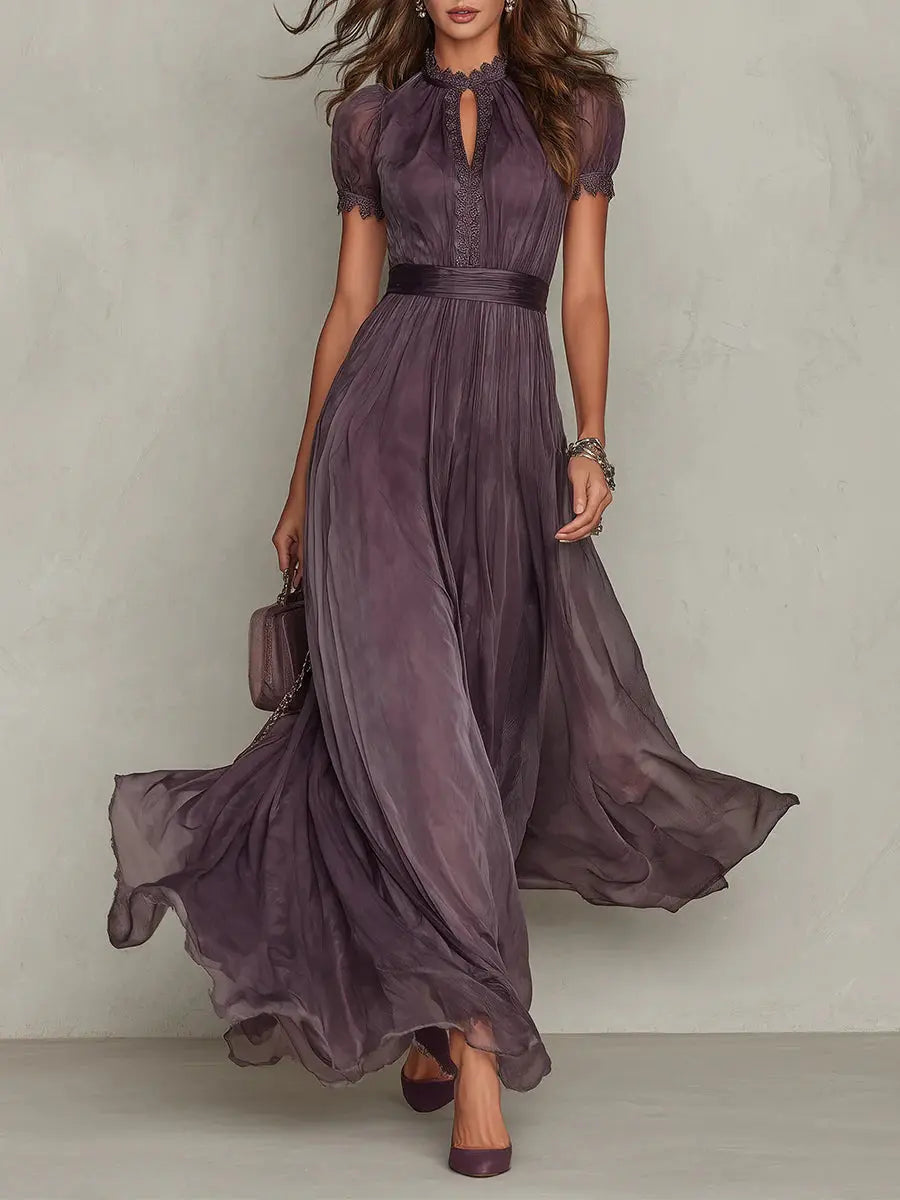 Flavia - Abito Lungo Viola con Scollo a Goccia da Donna A minha loja