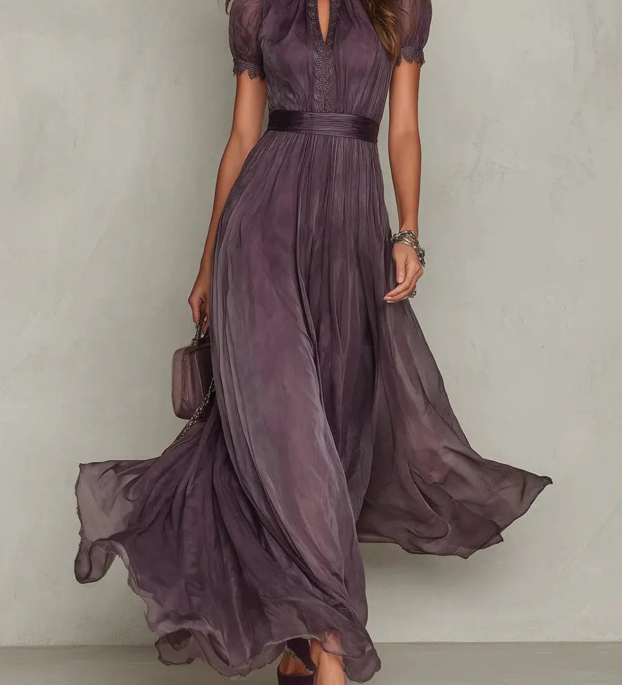 Flavia - Abito Lungo Viola con Scollo a Goccia da Donna A minha loja