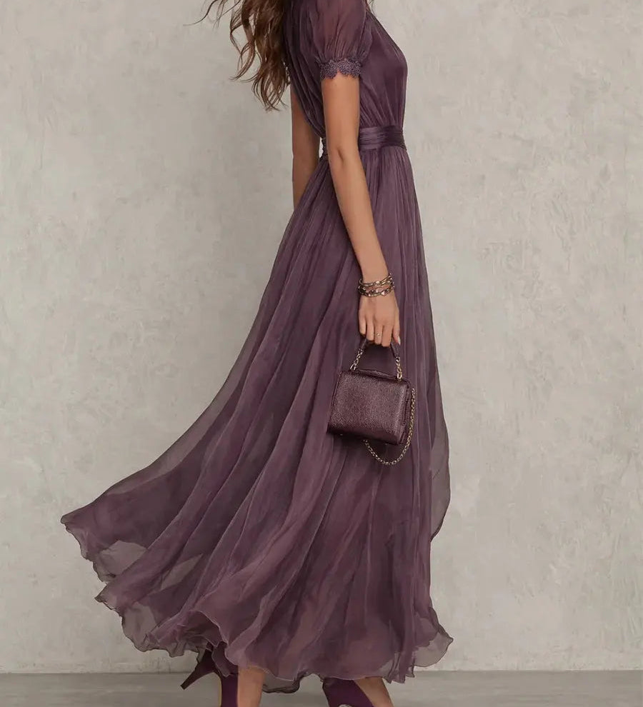 Flavia - Abito Lungo Viola con Scollo a Goccia da Donna A minha loja