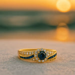 Anello di fidanzamento con zirconia blu e decorazioni in cristallo A minha loja