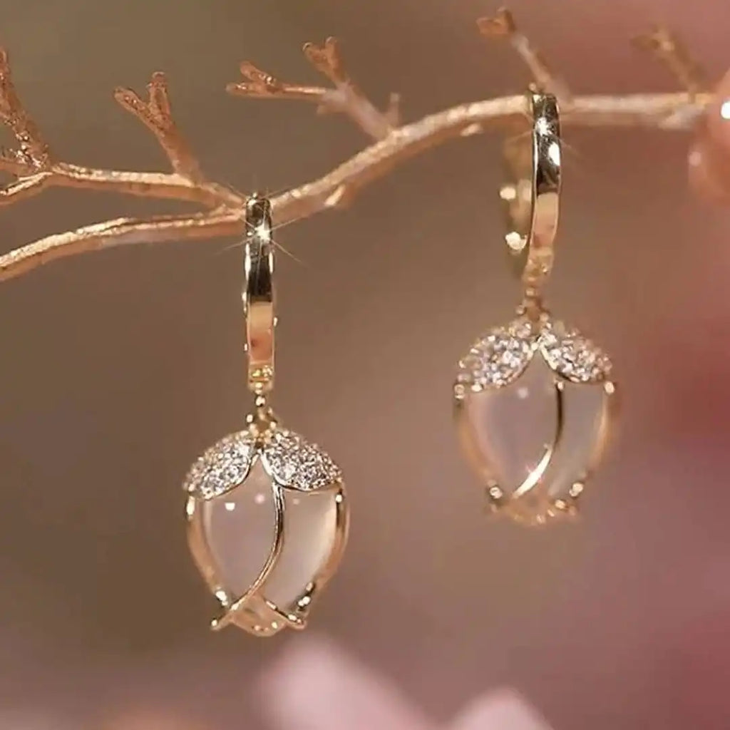 Vintage White Tulip Earrings with Zirconia