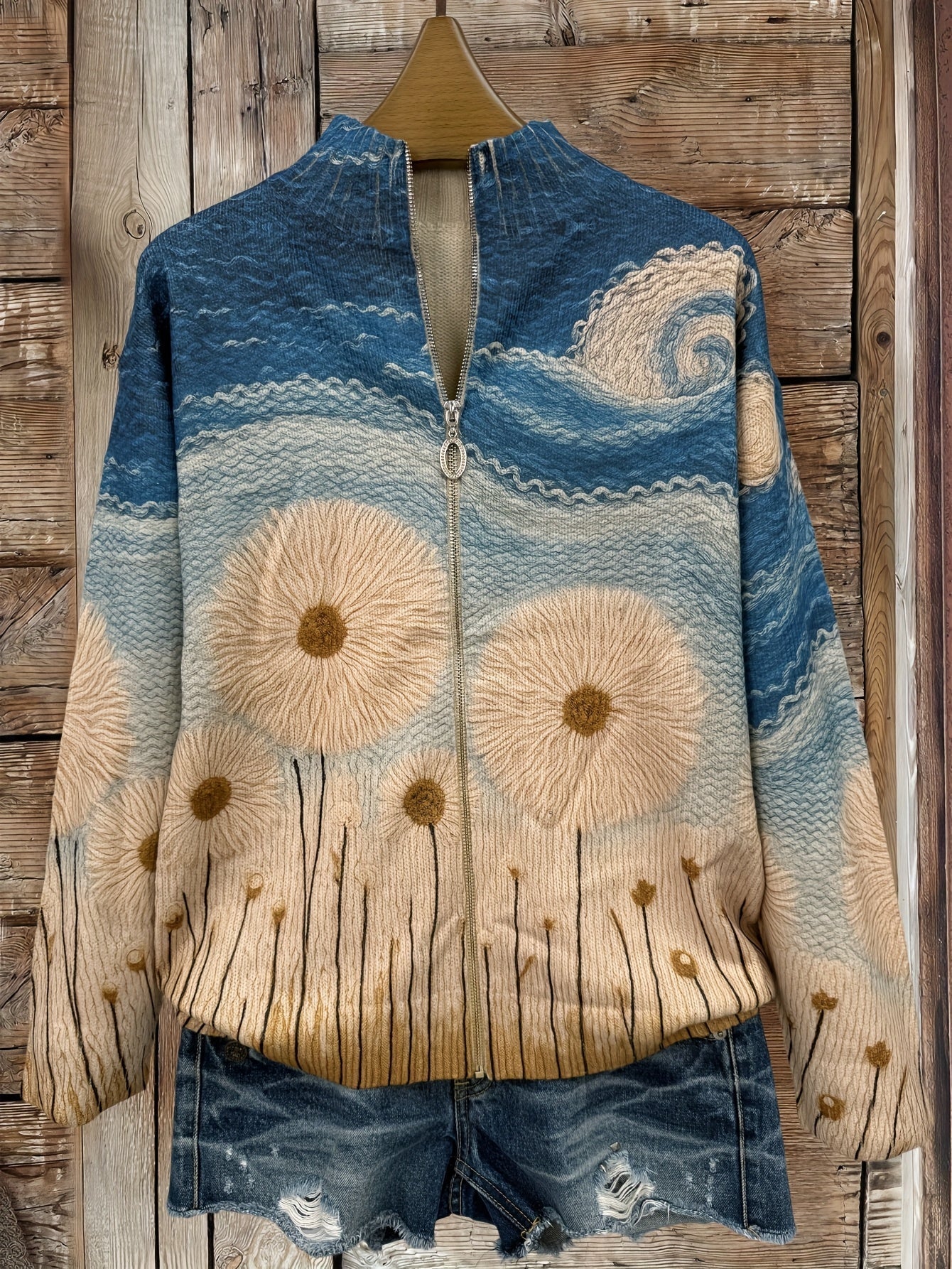 Yolanda™ | Dandelion Meadow Zip-Up Padded Cardigan A minha loja