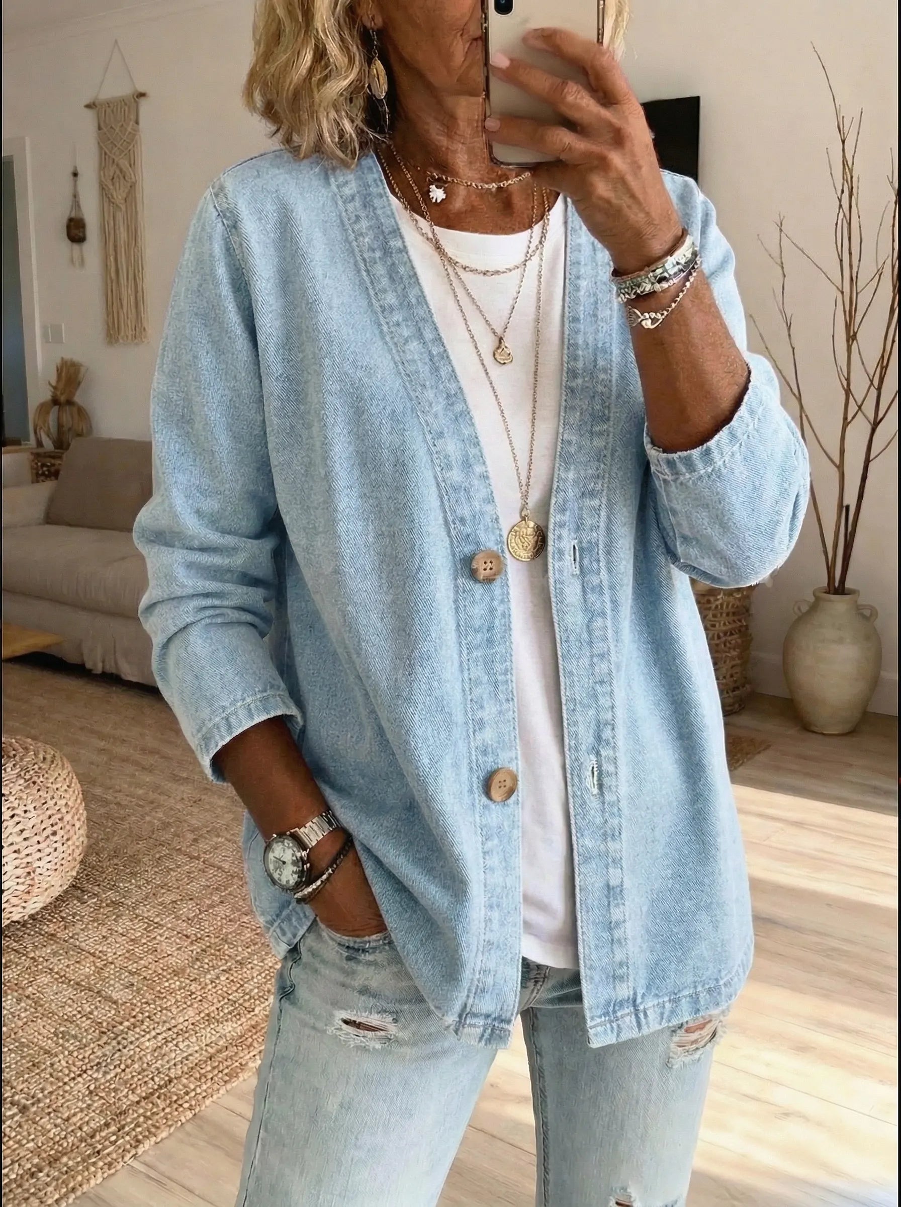 Classico Cappotto in Denim con Chiusura a Bottoni A minha loja