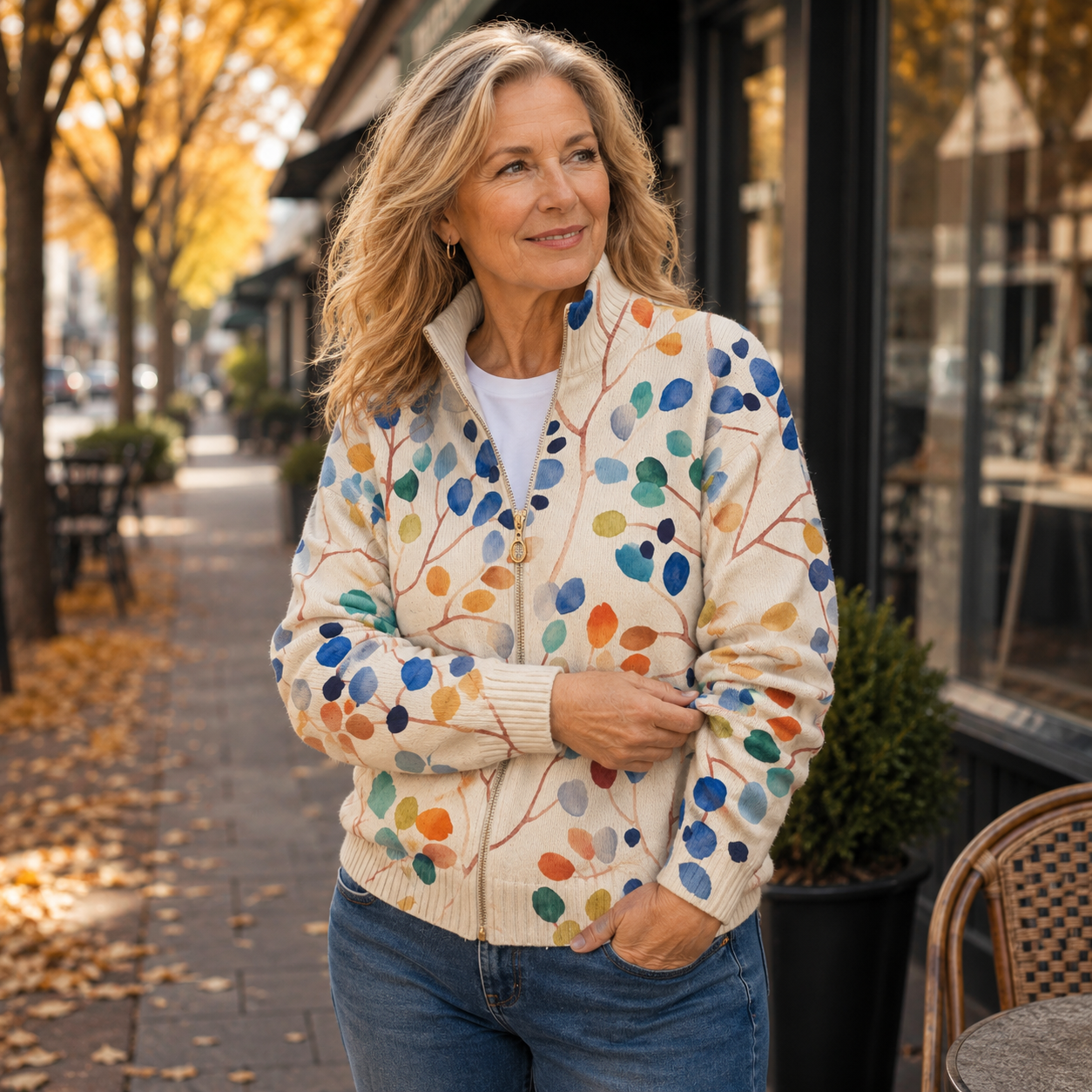 Imogene™ | Cardigan con Motivo Botanico a Foglie A minha loja