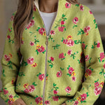 Constance™ | Cardigan Rosa Lime con Zip e Motivo Floreale A minha loja