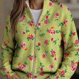Margot | Cardigan Donna Floreale Lime con Zip