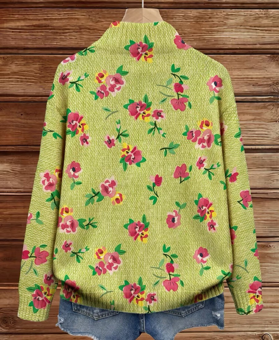 Constance™ | Cardigan Rosa Lime con Zip e Motivo Floreale A minha loja