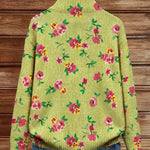 Constance™ | Cardigan Rosa Lime con Zip e Motivo Floreale A minha loja
