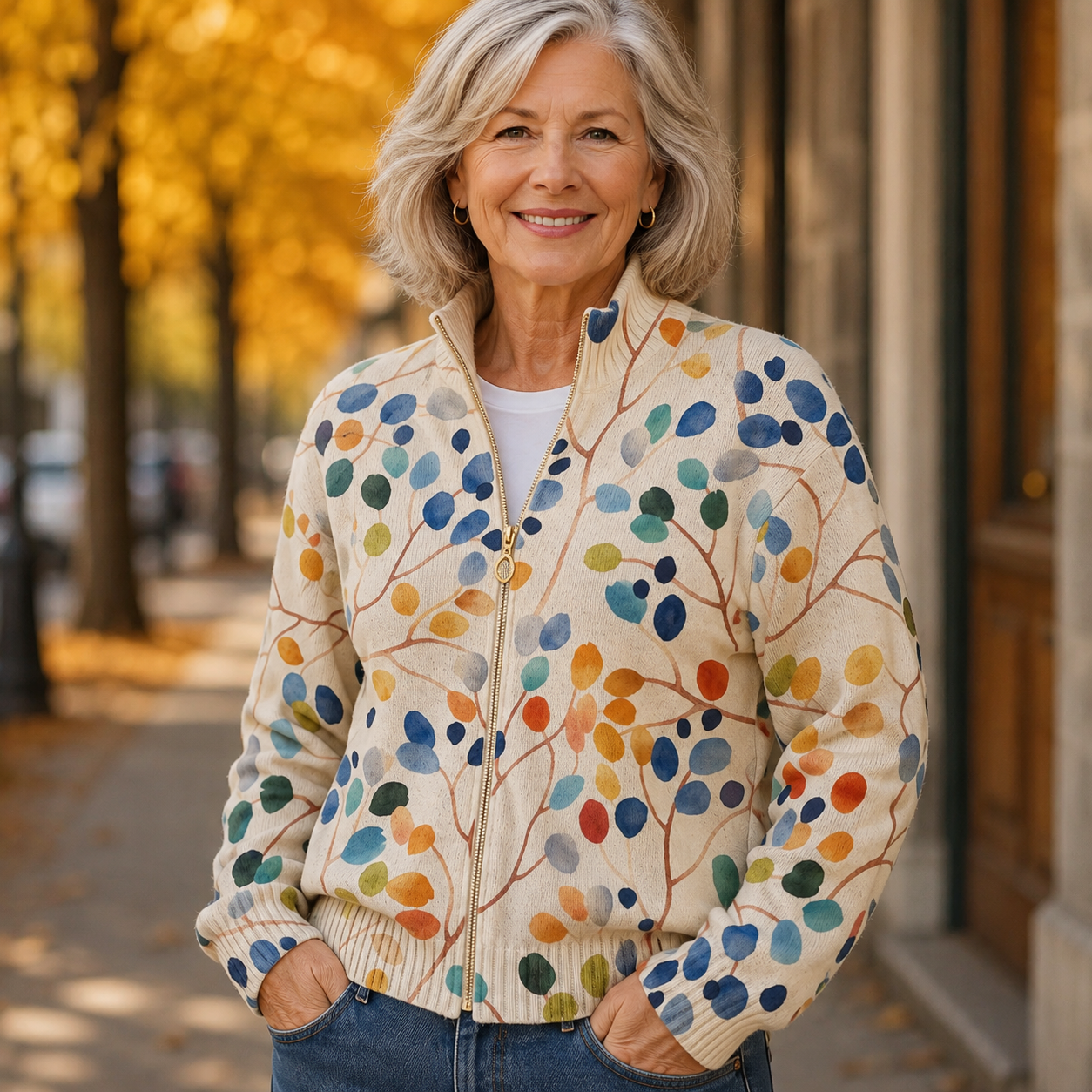 Imogene™ | Cardigan con Motivo Botanico a Foglie A minha loja