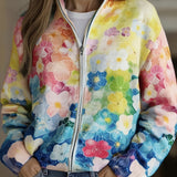 Augusta™ | Ombre Floral Watercolor Zip Cardigan A minha loja