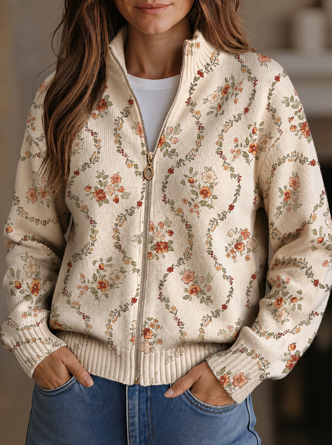 Persephone™ | Crema Stampata con Eleganti Viti Floreali A minha loja
