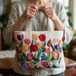 Borsa artigianale trapuntata con giardino di tulipani A minha loja