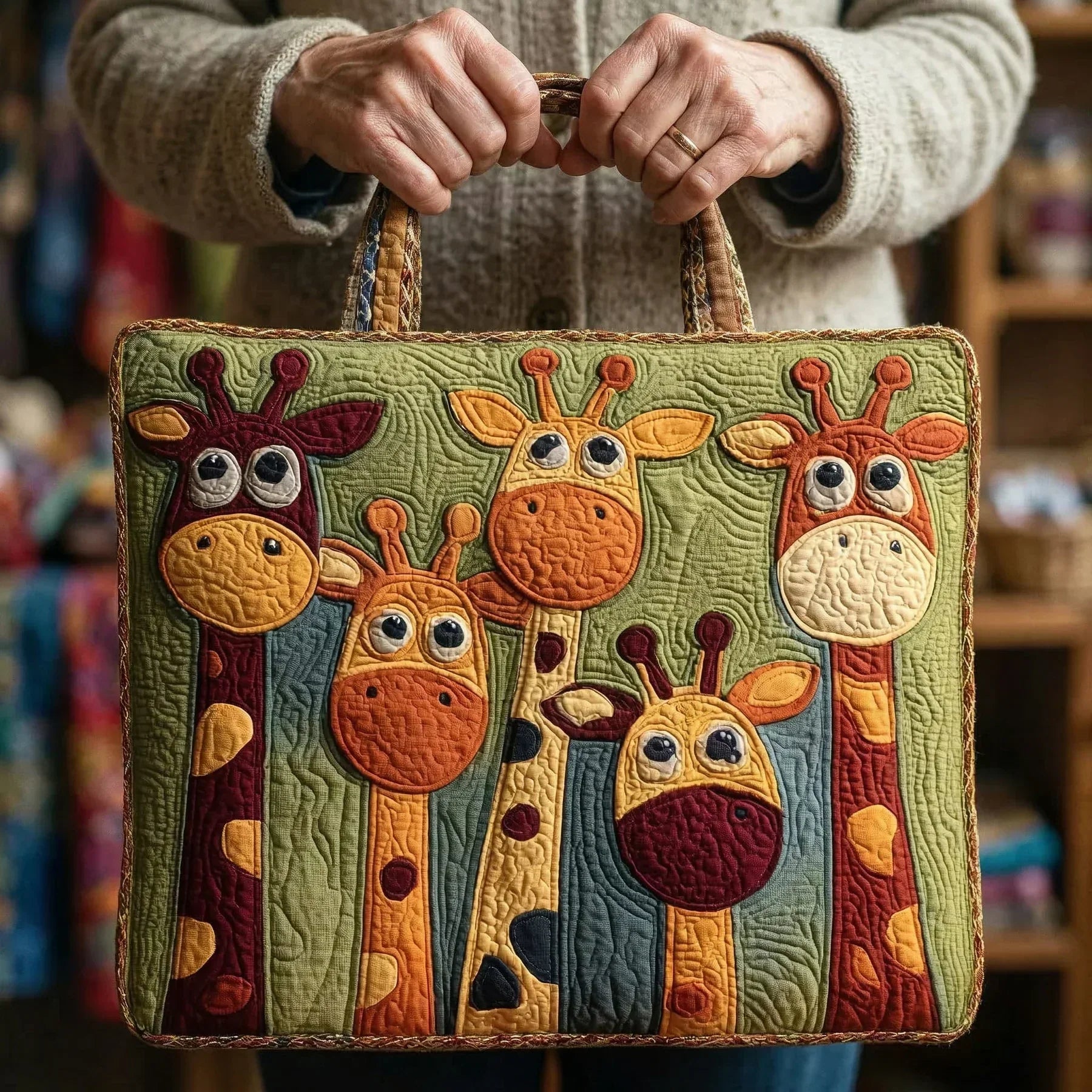 Borsa artigianale trapuntata con giraffa A minha loja