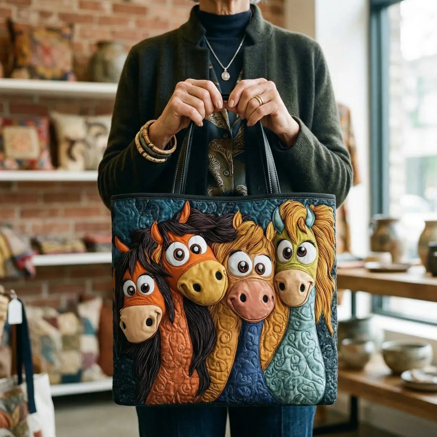 Borsa artigianale trapuntata con pony magici A minha loja