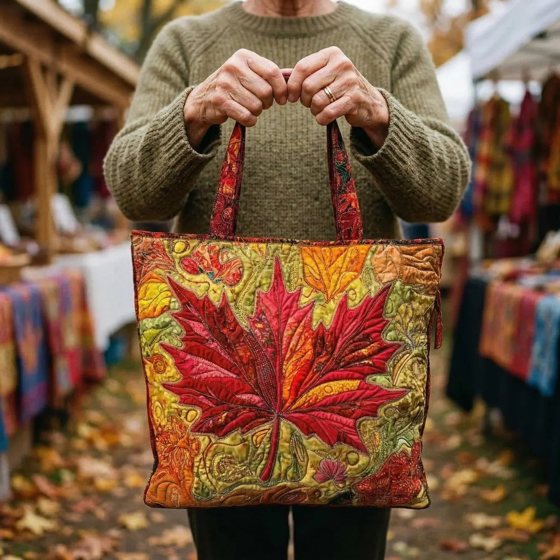Borsa artigianale trapuntata con acero al tramonto A minha loja