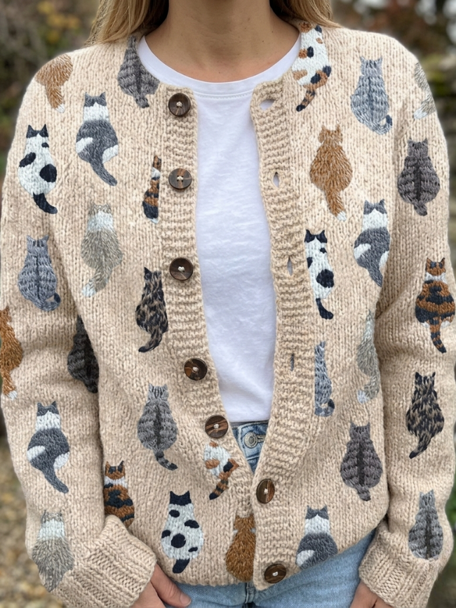 CHARLOTTE | Accogliente Cardigan con Stampa di Gatto A minha loja