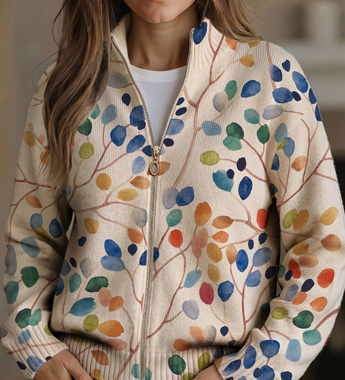 Imogene™ | Cardigan con Motivo Botanico a Foglie A minha loja
