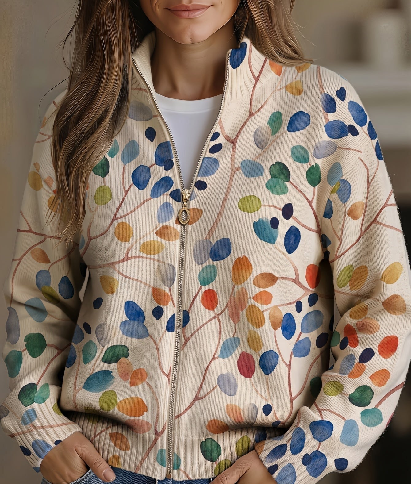 Imogene™ | Cardigan con Motivo Botanico a Foglie A minha loja
