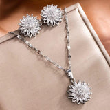 Collana e Orecchini in Zircone Argento a Forma di Girasole - Set Elegante