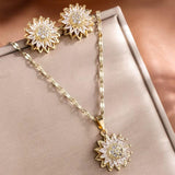 Collana e Orecchini in Zircone Argento a Forma di Girasole - Set Elegante