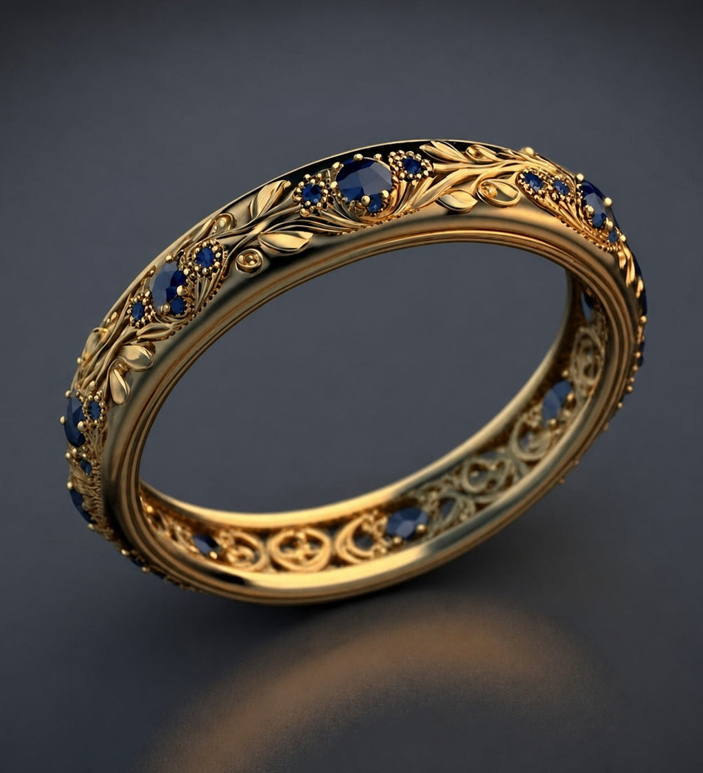 Anello con Foglia in Zirconia Blu