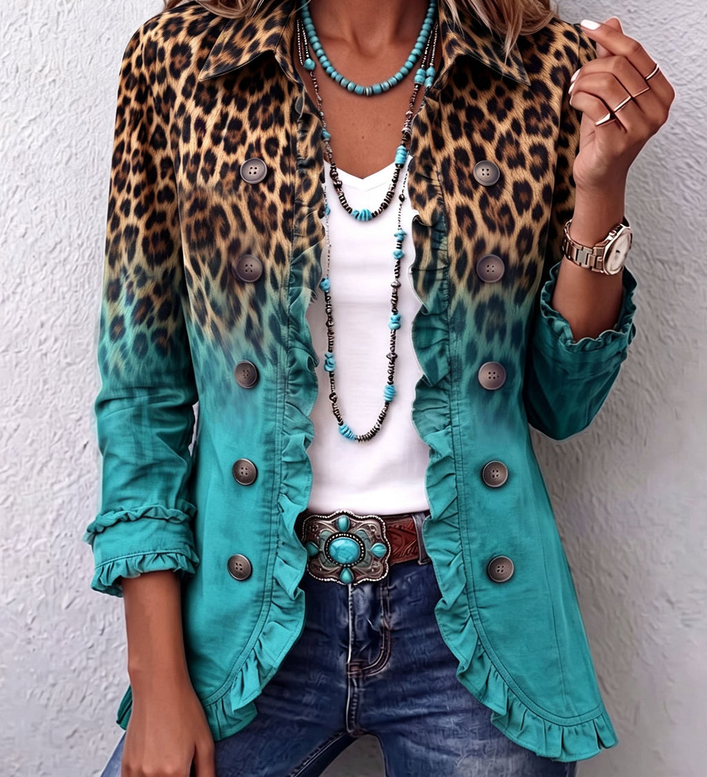 Elspeth | Blazer con Volant e Stampa Leopardo Sfumata