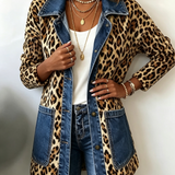 Fablenne | Giacca Lunga in Denim con Stampa Leopardo