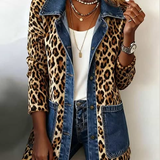 Fablenne | Giacca Lunga in Denim con Stampa Leopardo