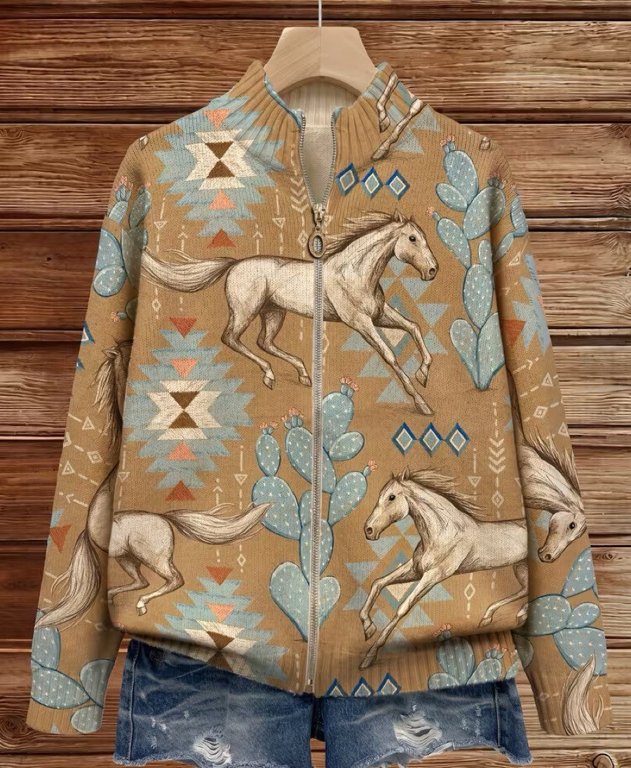 Perpetua™ | Cardigan Zip Desert Horse & Cactus A minha loja
