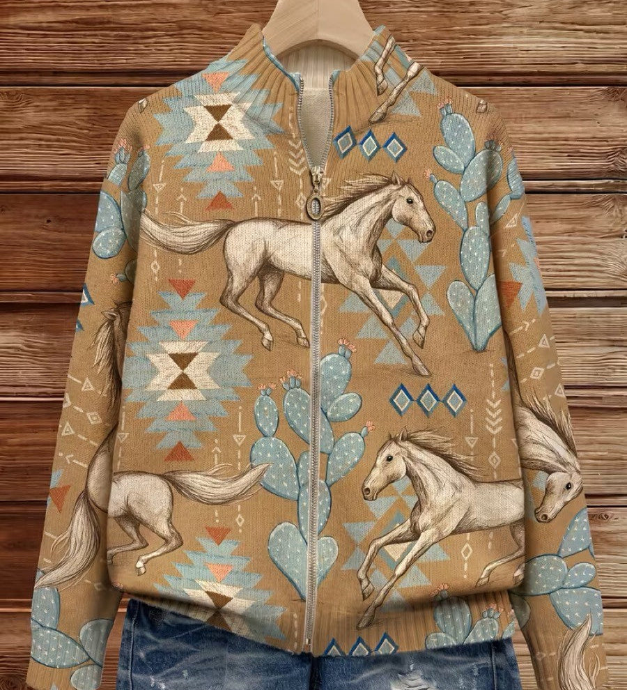 Perpetua™ | Cardigan Zip Desert Horse & Cactus A minha loja