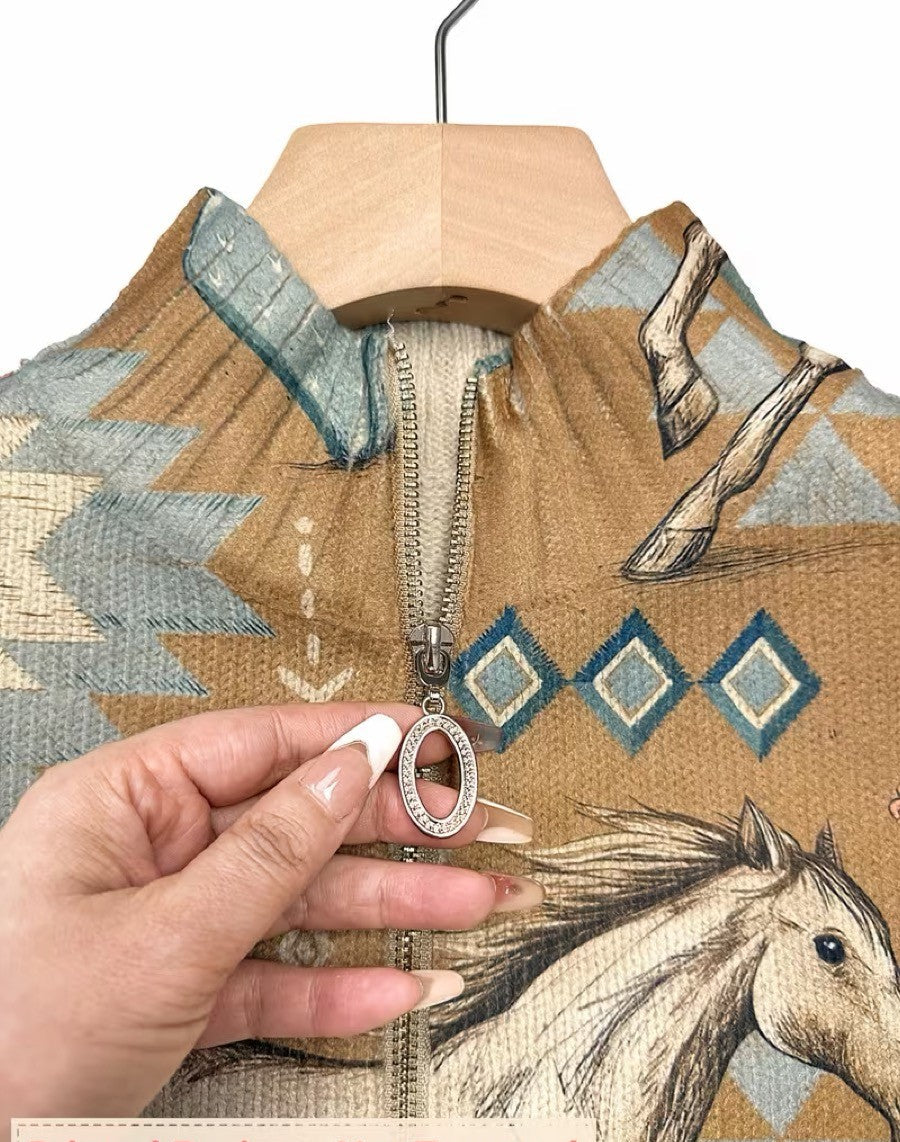 Perpetua™ | Cardigan Zip Desert Horse & Cactus A minha loja