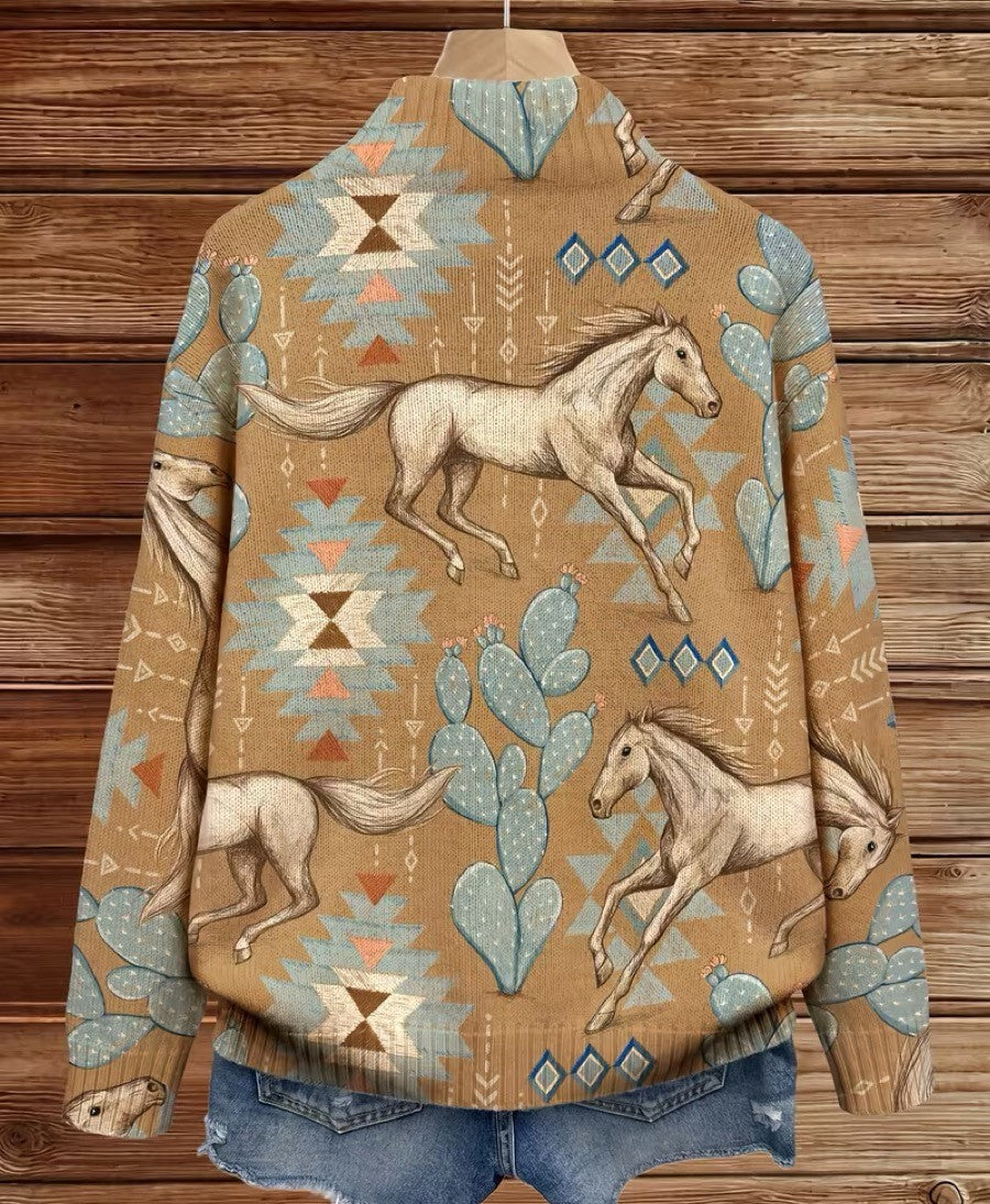 Perpetua™ | Cardigan Zip Desert Horse & Cactus A minha loja