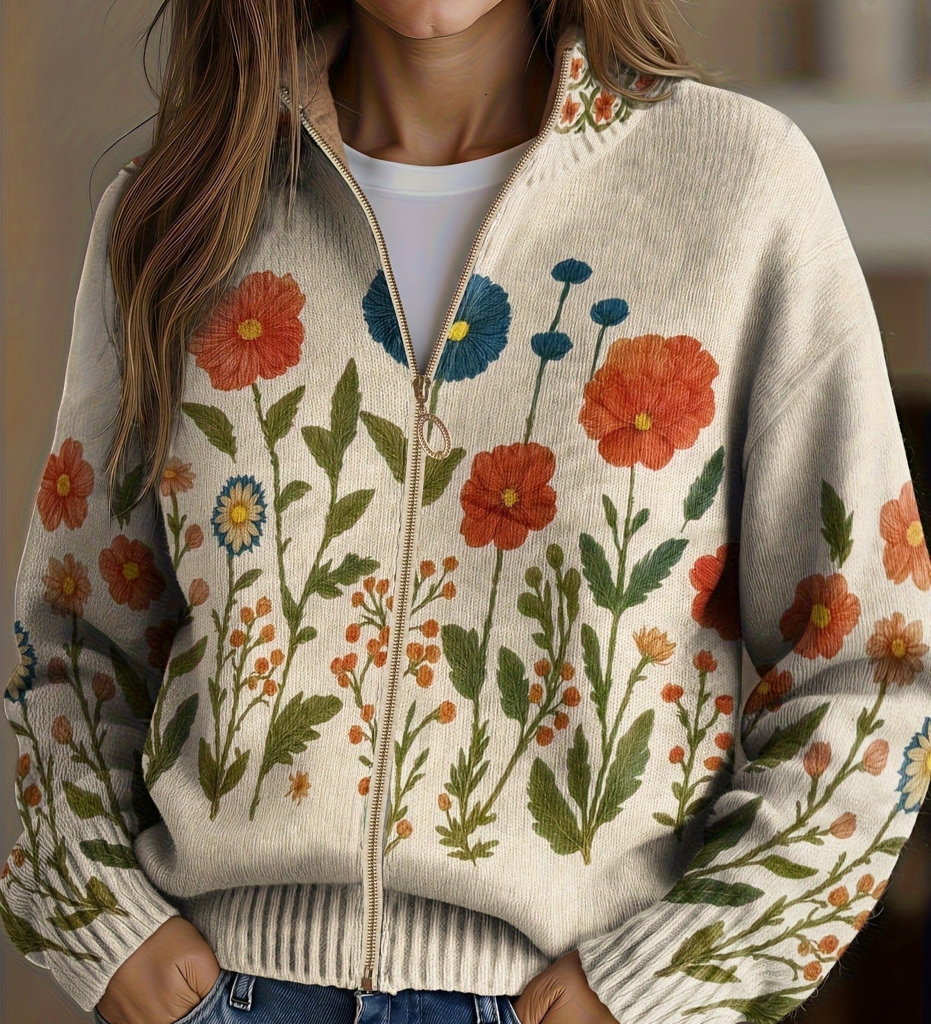 Wrenna™ | Zip-Up Cardigan in Wildflower Print A minha loja