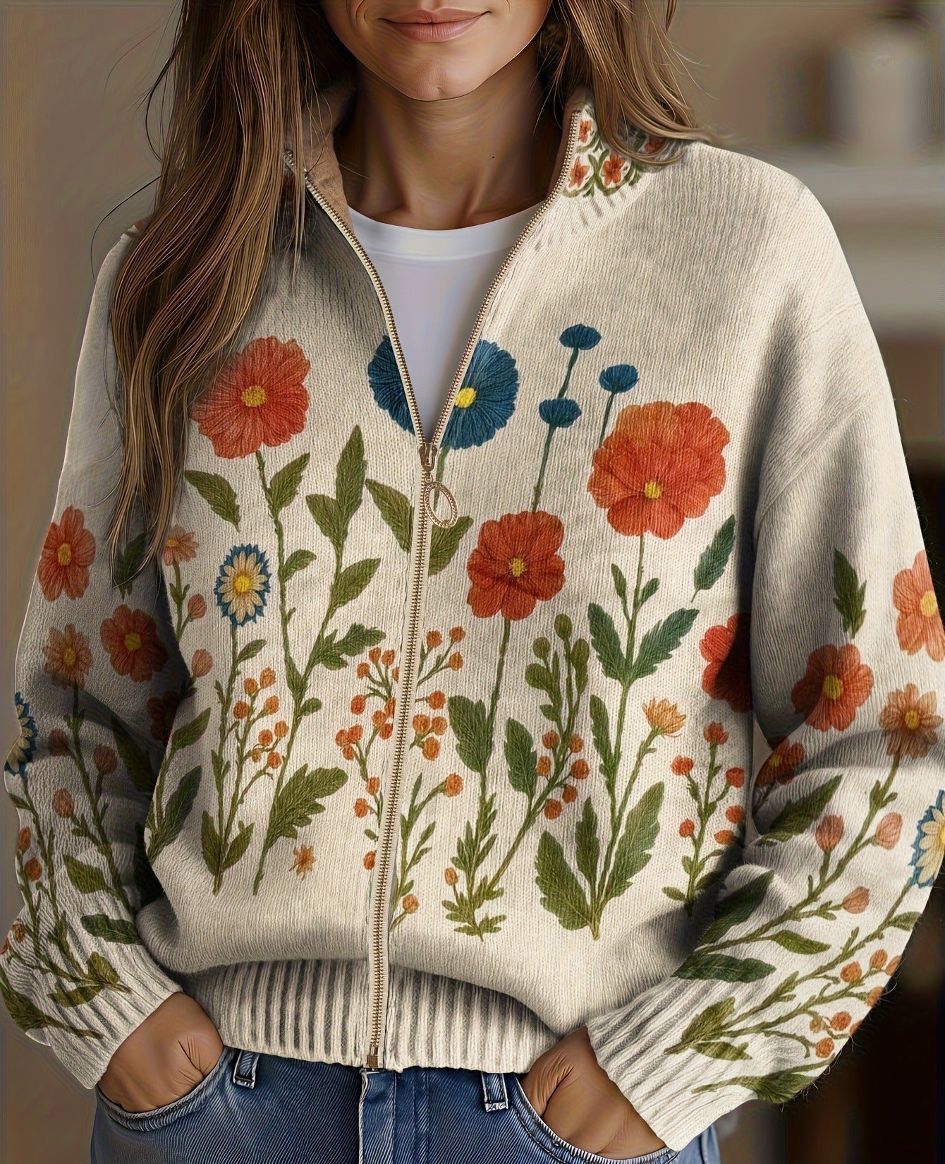 Wrenna™ | Zip-Up Cardigan in Wildflower Print A minha loja