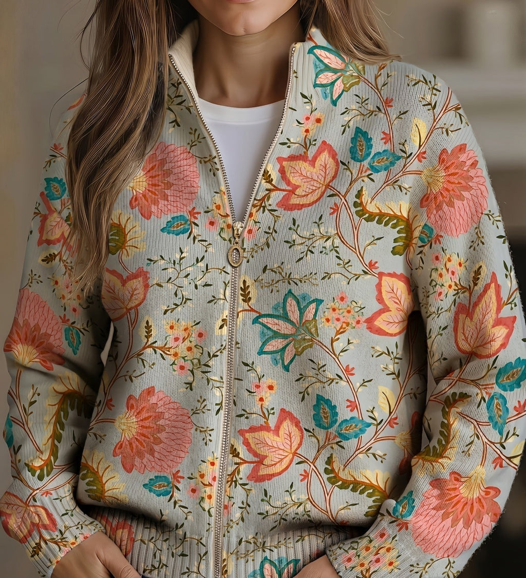 Cordelia | Cardigan Donna Floreale Vintage con Zip