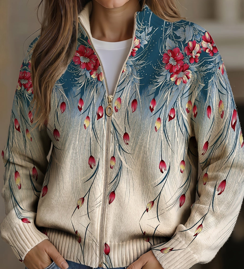 Seraphine | Cardigan Donna Floreale Sfumato con Zip